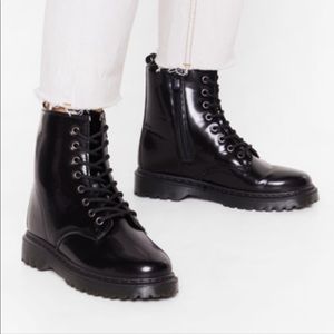 NastyGal Lace the Music Faux Leather Biker Boots
